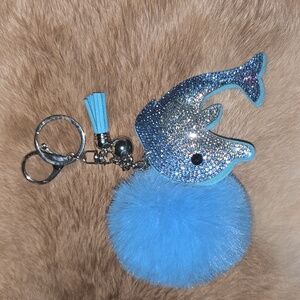 Blue Dolphin Pom Pom Bag Charm Keychain
